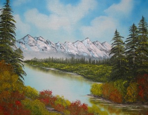 Mountain and lake painting
